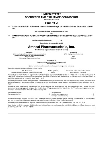 Thumbnail Amneal Pharmaceuticals
 10-Q Quarterly Report FY2019 