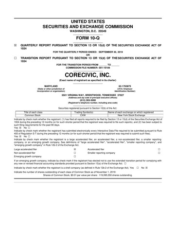 Thumbnail CoreCivic 10-Q Quarterly Report FY2019 