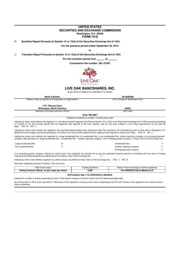 Thumbnail Live Oak Bank
 10-Q Quarterly Report FY 