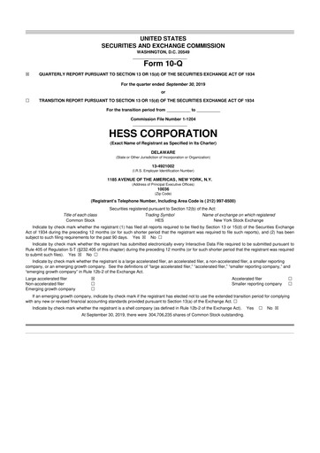 Thumbnail Hess 10-Q Quarterly Report FY2019 