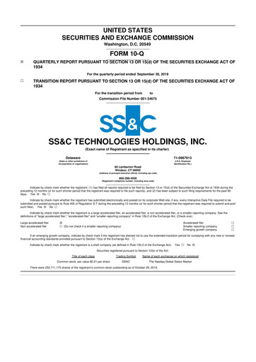 Thumbnail SS&C Technologies
 10-Q Quarterly Report FY2019 