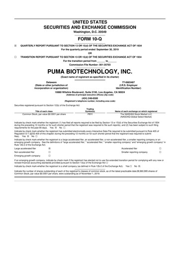 Thumbnail Puma Biotechnology 10-Q Quarterly Report FY2019 