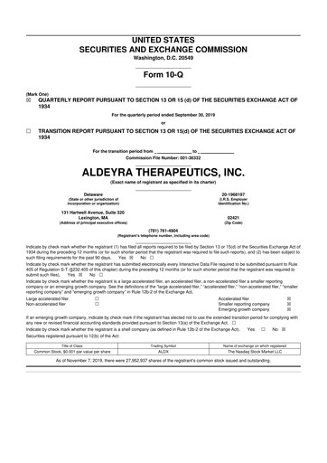 Thumbnail Aldeyra Therapeutics
 10-Q Quarterly Report FY2019 