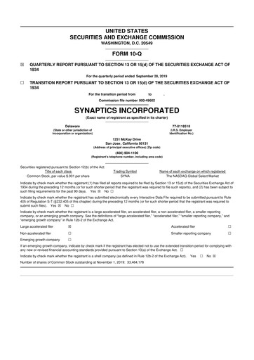 Thumbnail Synaptics 10-Q Quarterly Report FY 