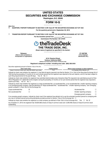 Thumbnail The Trade Desk
 10-Q Quarterly Report FY2019 