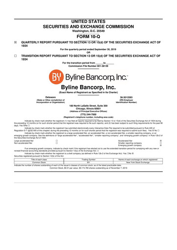 Vorschaubild Byline Bancorp 10-Q Quartalsbericht 2019 