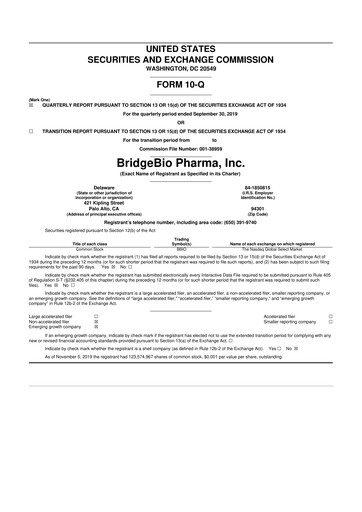 Thumbnail BridgeBio Pharma
 10-Q Quarterly Report FY2019 