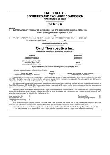 Vorschaubild Ovid Therapeutics
 10-Q Quartalsbericht 2019 