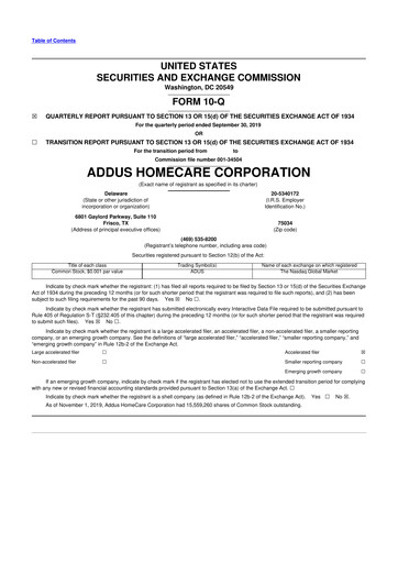 Thumbnail 
Addus HomeCare 10-Q Quarterly Report FY2019 