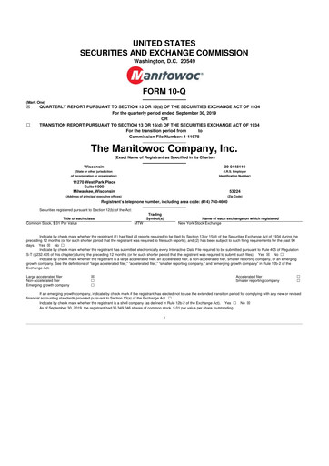 Thumbnail The Manitowoc Company
 10-Q Quarterly Report FY2019 