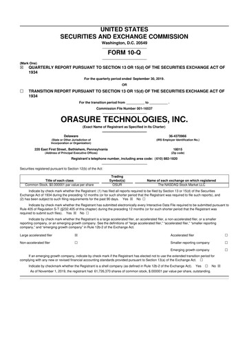 Thumbnail OraSure Technologies 10-Q Quarterly Report FY2019 