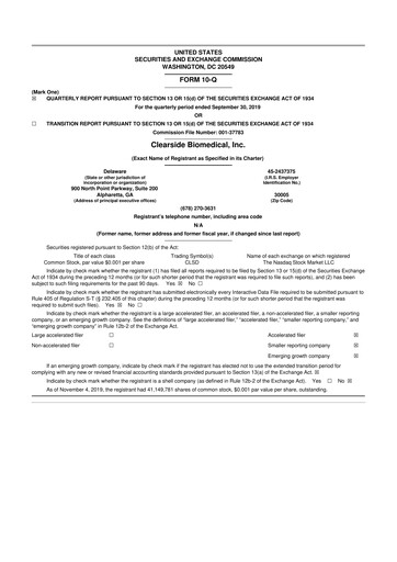 Vorschaubild Clearside Biomedical
 10-Q Quartalsbericht 2019 