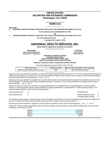 Thumbnail Universal Health Services
 10-Q Quarterly Report FY2019 
