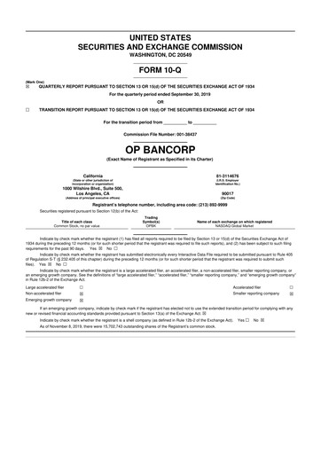 Vorschaubild OP Bancorp (Open Bank) 10-Q Quartalsbericht 2019 