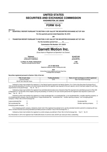 Thumbnail Garrett Motion 10-Q Quarterly Report FY 