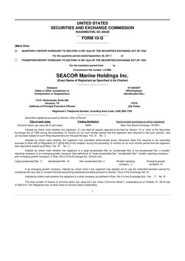 Thumbnail SEACOR Marine 10-Q Quarterly Report FY2019 
