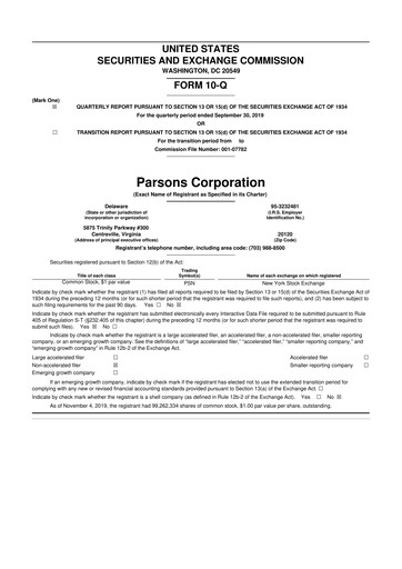 Thumbnail Parsons 10-Q Quarterly Report FY2019 