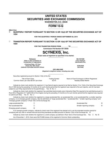 Thumbnail SCYNEXIS 10-Q Quarterly Report FY 