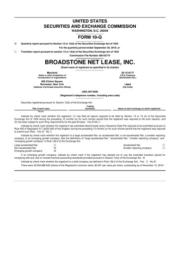 Thumbnail Broadstone Net Lease 10-Q Quarterly Report FY2019 