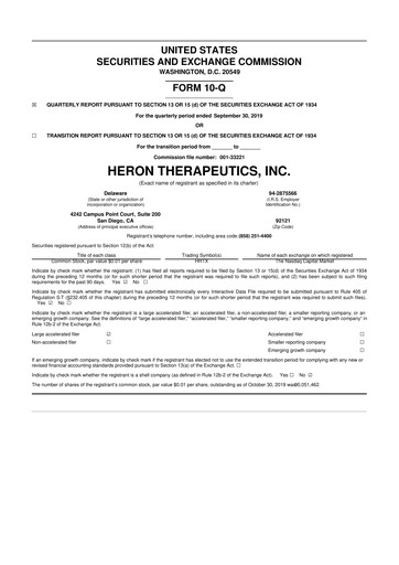 Miniature Heron Therapeutics 10-Q Rapport trimestriel 2019 