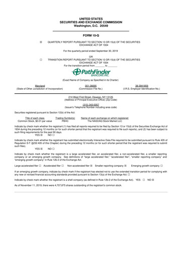 Vorschaubild Pathfinder Bancorp 10-Q Quartalsbericht 2019 
