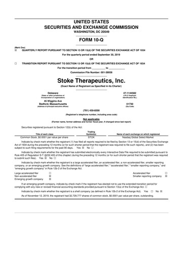 Thumbnail Stoke Therapeutics 10-Q Quarterly Report FY 