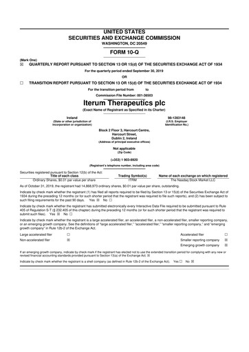 Miniature Iterum Therapeutics 10-Q Rapport trimestriel 2019 