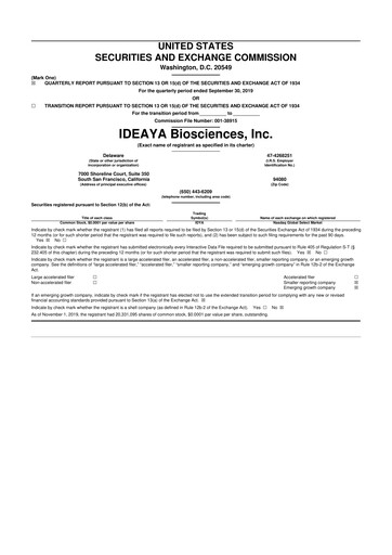 Thumbnail IDEAYA Biosciences 10-Q Quarterly Report FY 