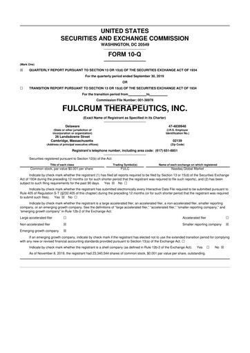 Miniature Fulcrum Therapeutics 10-Q Rapport trimestriel 2019 