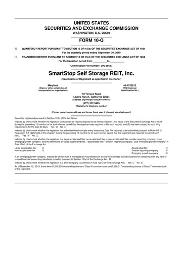 Thumbnail SmartStop Self Storage REIT 10-Q Quarterly Report FY2019 