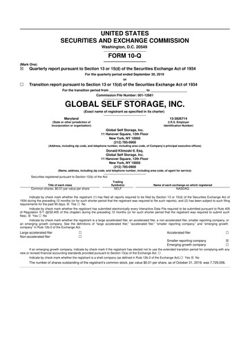 Thumbnail Global Self Storage 10-Q Quarterly Report FY2019 