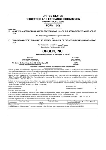 Thumbnail OpGen
 10-Q Quarterly Report FY 
