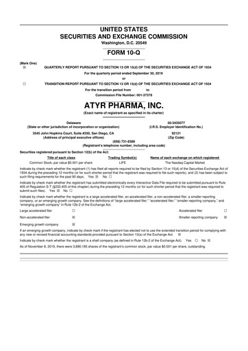 Thumbnail aTyr Pharma 10-Q Quarterly Report FY 