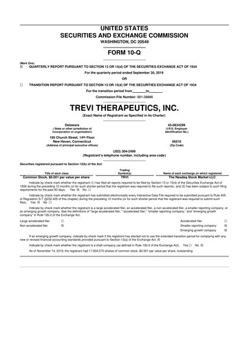 Thumbnail Trevi Therapeutics 10-Q Quarterly Report FY 
