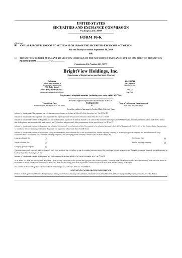 Thumbnail BrightView
 10-K Annual Report 2019