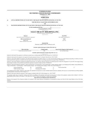 Thumbnail Sally Beauty Holdings 10-K Annual Report 2019