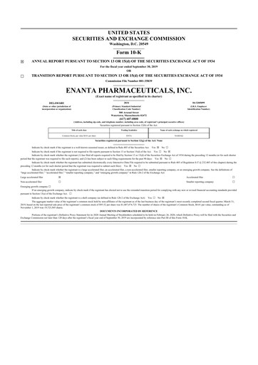 Thumbnail Enanta Pharmaceuticals
 10-K Annual Report 2019