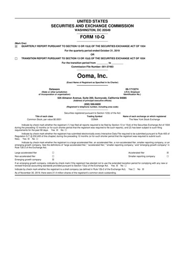 Vorschaubild Ooma 10-Q Quartalsbericht 2020 