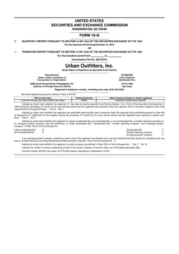 Thumbnail Urban Outfitters
 10-Q Quarterly Report FY 