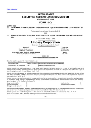 Thumbnail Lindsay Corporation
 10-Q Quarterly Report FY2020 