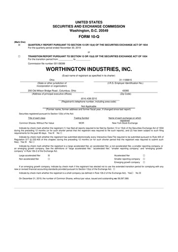 Miniature Worthington Enterprises 10-Q Rapport trimestriel 2020 