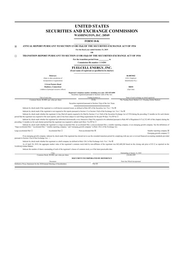 Thumbnail FuelCell Energy
 10-K Annual Report 2019