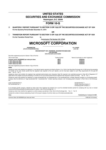 Thumbnail Microsoft 10-Q Quarterly Report FY2020 