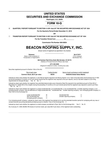 Thumbnail Beacon Roofing Supply 10-Q Quarterly Report FY2020 