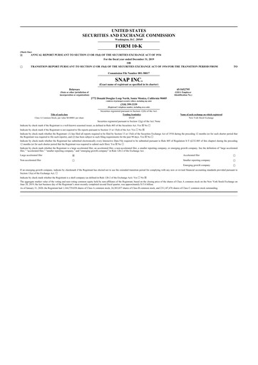 Thumbnail Snap 10-K Annual Report 2019