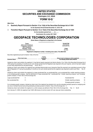 Thumbnail Geospace Technologies
 10-Q Quarterly Report FY2020 