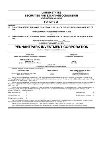 Thumbnail PennantPark Investment 10-Q Quarterly Report FY 