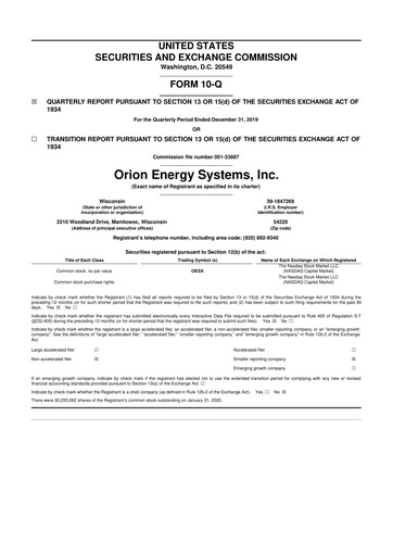 Vorschaubild Orion Energy Systems
 10-Q Quartalsbericht 2020 