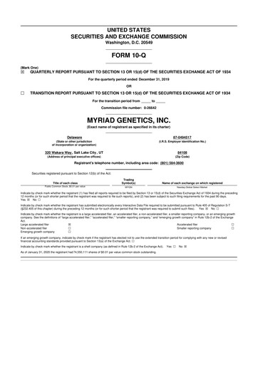 Thumbnail Myriad Genetics 10-Q Quarterly Report FY 
