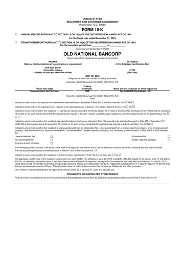 Miniature Old National Bank
 10-K Rapport annuel 2019